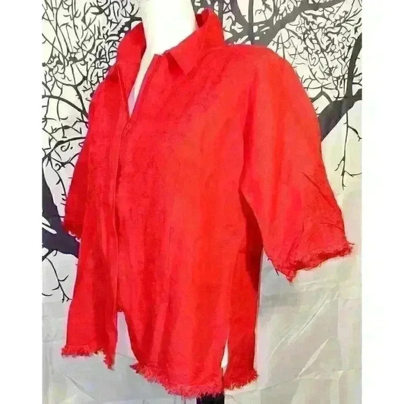 MARLA KIM Womans RED Full Zip Jacket Top 3/4 Sleeve Raw Edges Shirt size XL - Picture 4 of 7